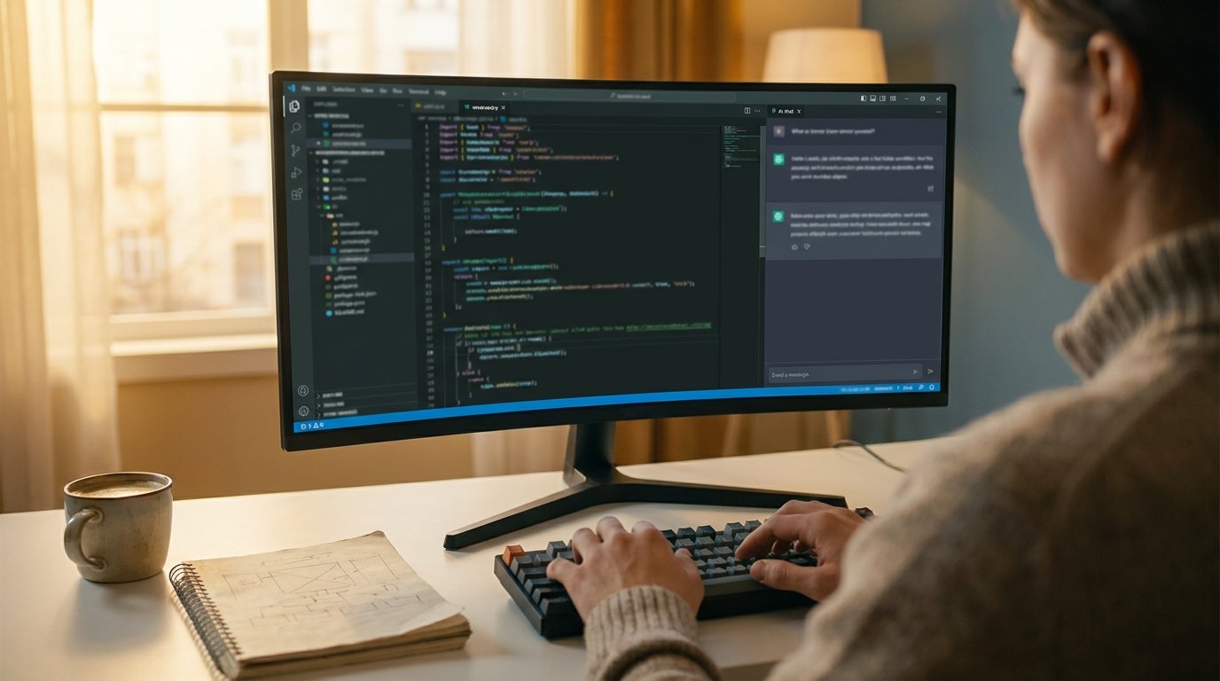 A candidate deep in a Lentara work-trial, code editor and AI assistant side by side